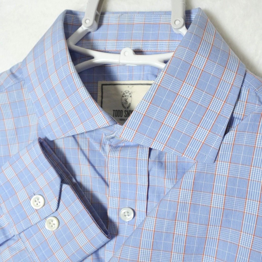 Todd Snyder Shirt Men's 15 34/35 Blue Orange Gingham Plaid Button Up Long Sleeve